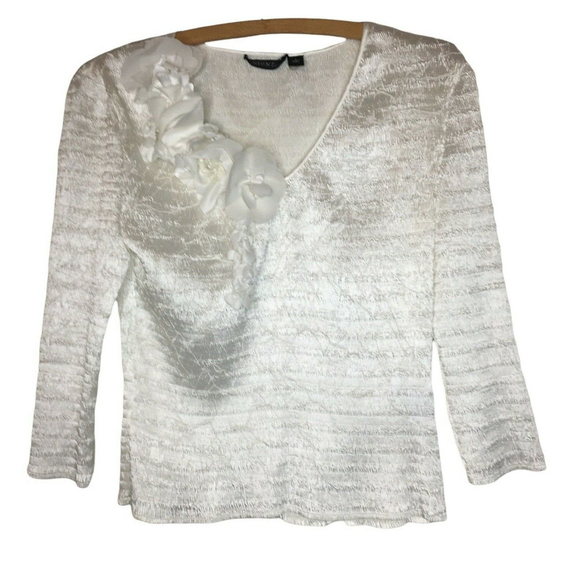 Sioni Womens Top Blouse White S Plisse Pleats Pucker Crinkled Textured Accordion - Picture 1 of 7